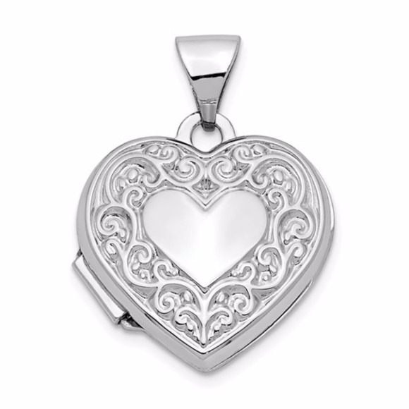 14k White Gold Heart Locket